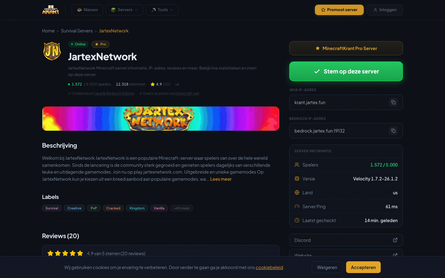 MinecraftKrant.nl — Server detail page